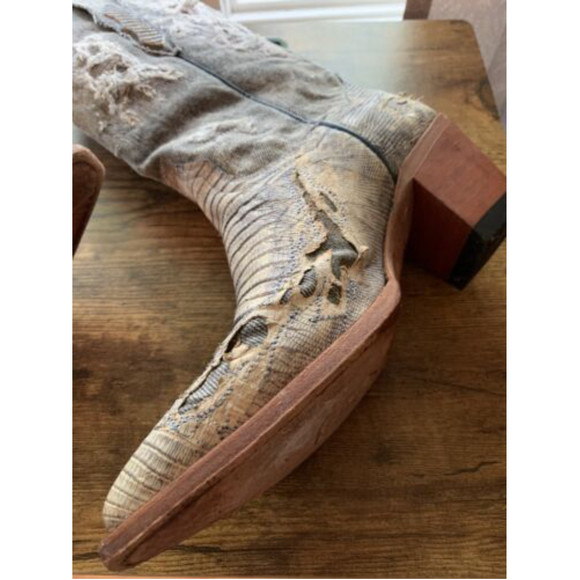 Dan Post Women’s Denim And Lizard Distressed Cowboy Boots Size 7.5 - Picture 9 of 15